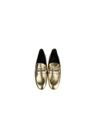 Tom Ford Gold leather chain embellished flat loafers Size 39