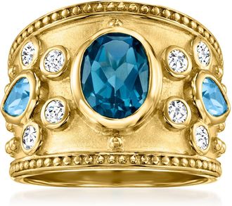 Ross-Simons London Blue, Swiss Blue and White Topaz Ring in 18kt Gold Over Sterling