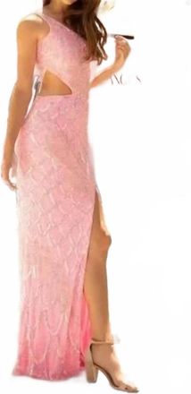 Primavera Aquata One-Shoulder Long Fitted Sequin Formal Prom Dress In Pink
