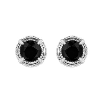 House of Brilliance 925 Sterling Silver Treated Colored Diamond Modern 4-Prong Solitaire Milgrain Stud Earrings
