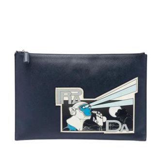 Prada Pre-owned Vintage Clutch - Dames - Pre-owned - Blauw - Maat: ONE Size Leer