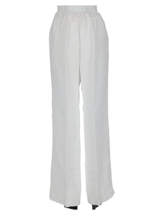 120% Lino White Relaxed-Fit Linen Wide-Leg Pants