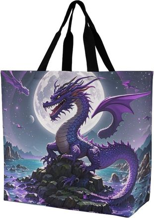 Generic Dragon Moon Shopping Bag Lightweight Carry Bag Durable Grocery Bags For Travel Yoga Daily Use
