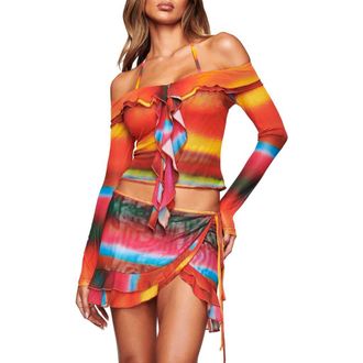 I.AM.GIA Mariska Off the Shoulder Mesh Top in Bali Stripe at Nordstrom, Size Xx-Small