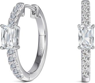 MAX + STONE 925 Sterling Silver Emerald Cut Round Gemstone Hoop Earrings with Cubic Zirconia