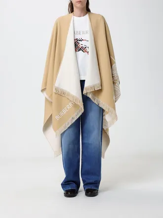 Burberry Asymmetric Wool and Silk Cape with EKD Logo and Fringed Hem