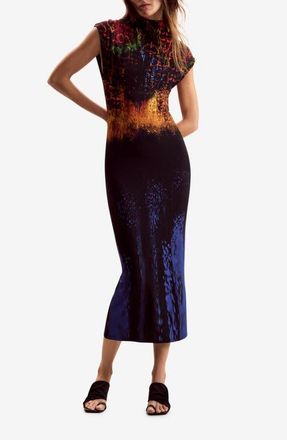 Desigual Mock Neck Abstract Print Midi Dress in Blue Multi at Nordstrom, Size X-Small