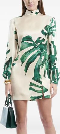 Raquel Diniz Elle mini-jurk met bladerprint - Beige