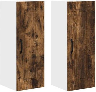 vidaXL Kitchen Wall Cabinet with Door 2 pcs Smoked Oak 30 x 31 x 80 cm vidaXL