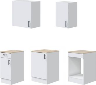 Dmora Dmora - Cucina completa Thymira, Composizione cucina moderna, Set cucina componibile, Soluzione cucina funzionale, Bianco e Rovere