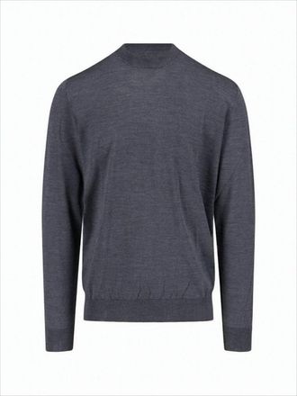 Golden Goose Subtle Grey Wool Sweater With Embroidered Patch And Star Accents