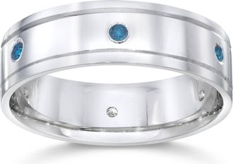 Pompeii3 Mens 1/4ct Blue Diamond 14K White Gold Wedding Band