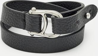 Aigner Logo Leather Silver Tone Bracelet
