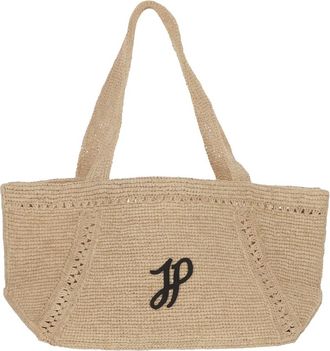 Patou Raffia Tote Tas met Geborduurd Logo - Dames - Schoudertassen - Beige - ONE Size - Tassen