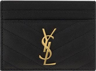 Saint Laurent Womens Quilted Calfskin Card Holder Black Wallets & Purses