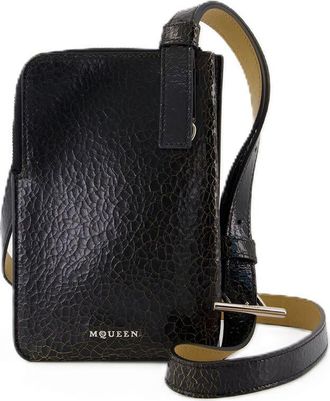 Alexander McQueen Crackle Calfskin Crossbody Bag Black