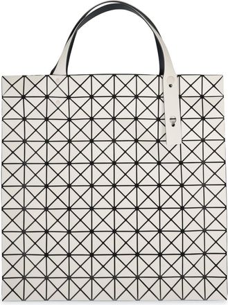 Bao Bao Issey Miyake Geometric-Patterned Beige Shoulder Bag with Structured Silhouette