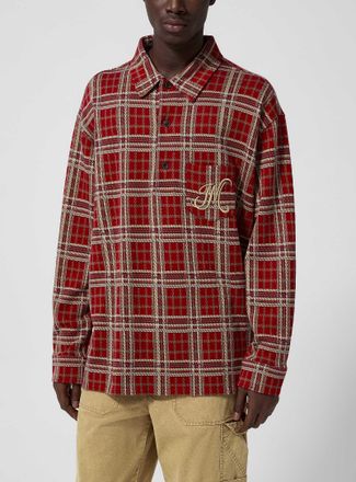 Isabel Marant Mens Embroidered pocket red tartan shirt