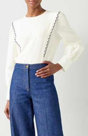 L.k. Bennett Isabella Scallop Trim Shirt in Ecru at Nordstrom Rack, Size 10 Us / 14 Uk