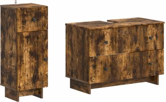 vidaXL Juego De Gabinete De Ba&ntilde;o De 2 Piezas Ede Roble Ahumado Vidaxl
