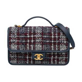 Chanel Pre-owned Small Tweed School Memory Top Handle Flap Satchel - Dames - Vintage Handtas - Blauw - ONE Size - Tweed - Vintage