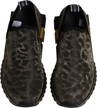 Dolce & Gabbana Womens Gold Glitter Leopard Sorrento Sneakers Shoes
