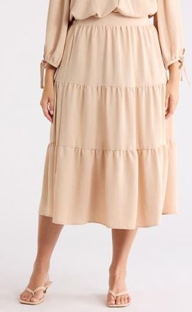 Renee C Tiered Pull-On Midi Skirt in Taupe at Nordstrom Rack, Size 2X