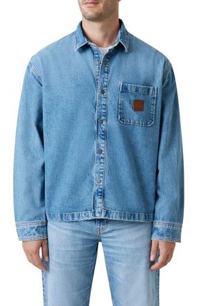 Guess Oversize Crop Snap-Up Cotton Denim Overshirt in Blue at Nordstrom, Size Xx-Large