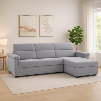 Dmora Sof&aacute; Fijo Con Chaise Longue Cintano, Desenfundable, Reversible Made In Italy, Hidr&oacute;fugo Multiposici&oacute;n, 285x160 Cm Gris