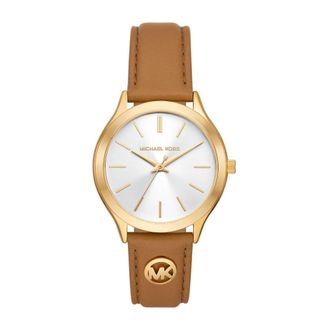 Michael Kors Accessoires, Dames, Bruin, ONE Size, Leer, Slim Runway Horloge