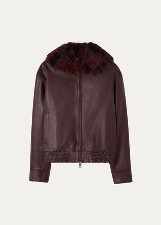 Burberry Mens Latchford Shearling-Collar Leather Jacket