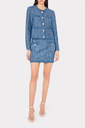 Milly Soleil Pinstripe Knit Mini Skirt In Blue Multi