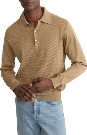 Eton Chevron Structure Long Sleeve Polo in Light Beige at Nordstrom, Size Xx-Large