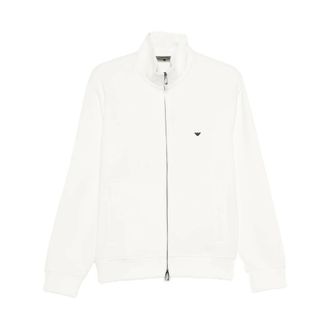 Emporio Armani Zip-throughs, male, White, Size: M Logo cotton sweatshirt