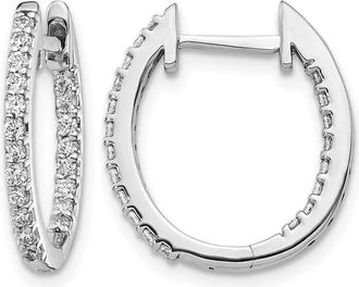 Diamond2Deal 14k White Gold 1/2 Ct Lab Grown Diamond In and Out Hinged Hoop Earrings