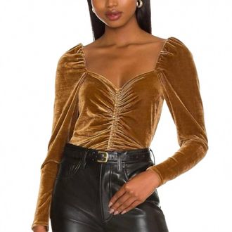 BB Dakota Ruched Front Velvet Top In Bronze