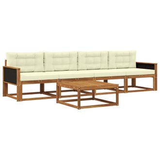vidaXL Conjunto De Sof&aacute;s De Exterior Con Coj&iacute;n 5 Pcs Natural Y Crema Vidaxl