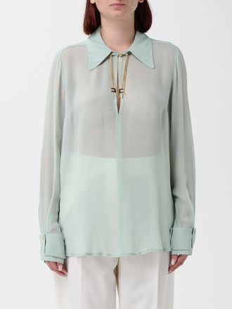Elisabetta Franchi Sheer Georgette Shirt with Jewel Collar