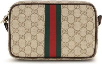 Gucci GG Canvas Web Stripe Shoulder Bag Beige