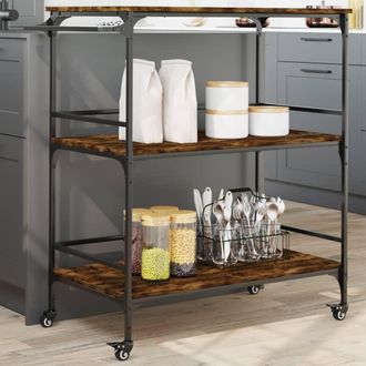 vidaXL Vidaxl - Carrito De Cocina Madera Ingenier&iacute;a Roble Humo 100,5x50x105 Cm