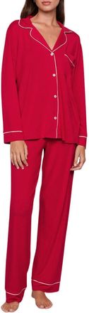 Eberjey Gisele Long Pajama Set In Red/ivory