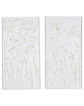 Tozai Home Home Set Of 2 Tall Floral Textured Plaster Wall Art Pieces