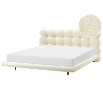 Beliani Beliani - Cama De Boucl&eacute; Con Cabecero Con Capiton&eacute; 180 X 200 Cm Somier De L&aacute;minas Patas De Metal Blanco Crema Soulisse