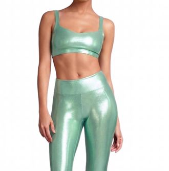 Heroine Sport Marie Metallic Sweetheart Sports Bra In Jade