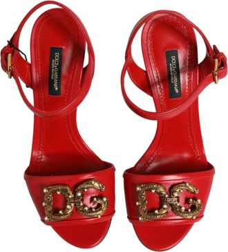 Dolce & Gabbana Womens Red Leather Dg Amore Heels Sandals Shoes 100lf