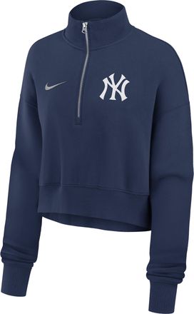 Nike New York Yankees Phoenix Nike Womens MLB Cropped 1/4-Zip Crew in Blue | 01N944BNK-LMW