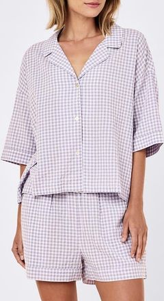 Papinelle Sleepwear Seersucker Gingham Boxer Pajamas in Soft Lavender at Nordstrom, Size X-Small