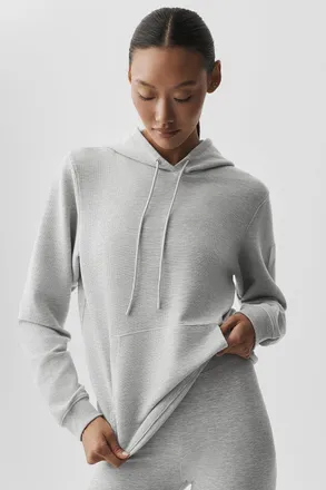 Alo | Micro Waffle Fast Break Hoodie in Athletic Heather Grey, Size: 2XL