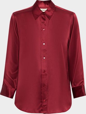 L'agence Dani Silk Satin 3/4-Sleeve Button-Down Blouse