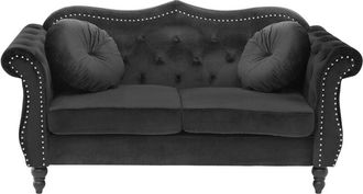 Beliani Beliani - Sof&aacute; 2 Plazas Tapizado En Terciopelo Negro Botones De Adorno Apoyabrazos Enrollados Estilo Glam Skien